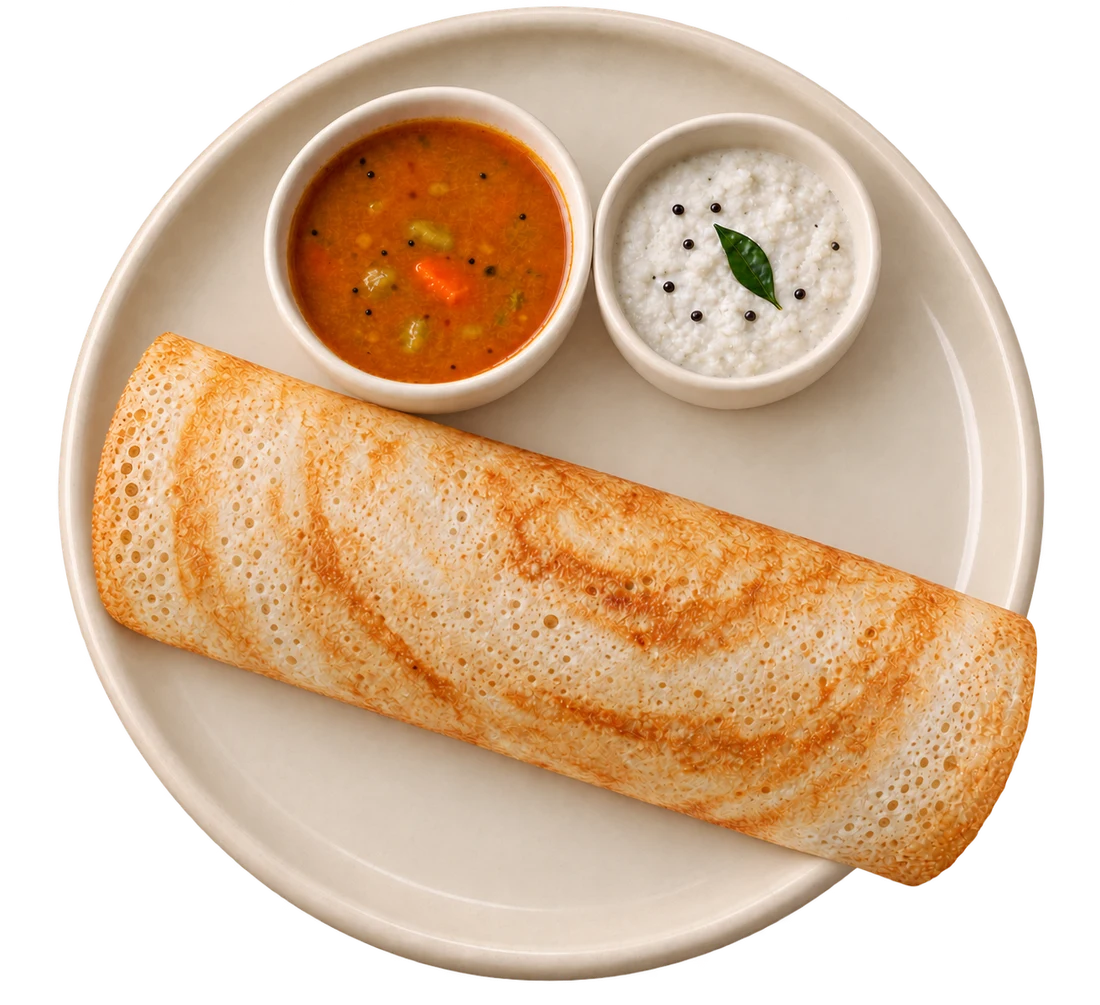 Dosa with chutney and sambar